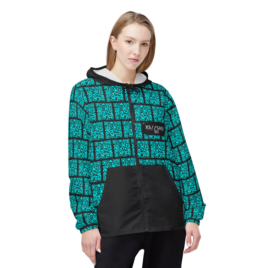 XS//SASS DI QR Grid Windbreaker – Your Dossier Is Waiting | Scannable Unisex Techwear Jacket