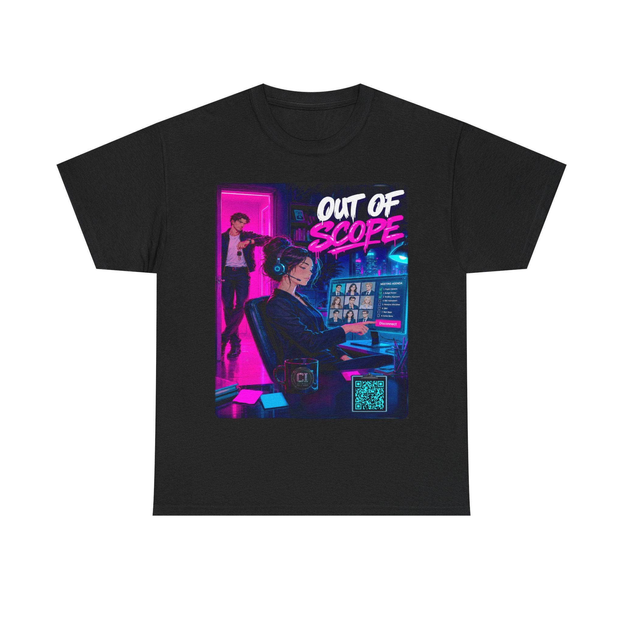 Out of Scope Graphic Tee — Corporate Satire Cyberpunk Shirt