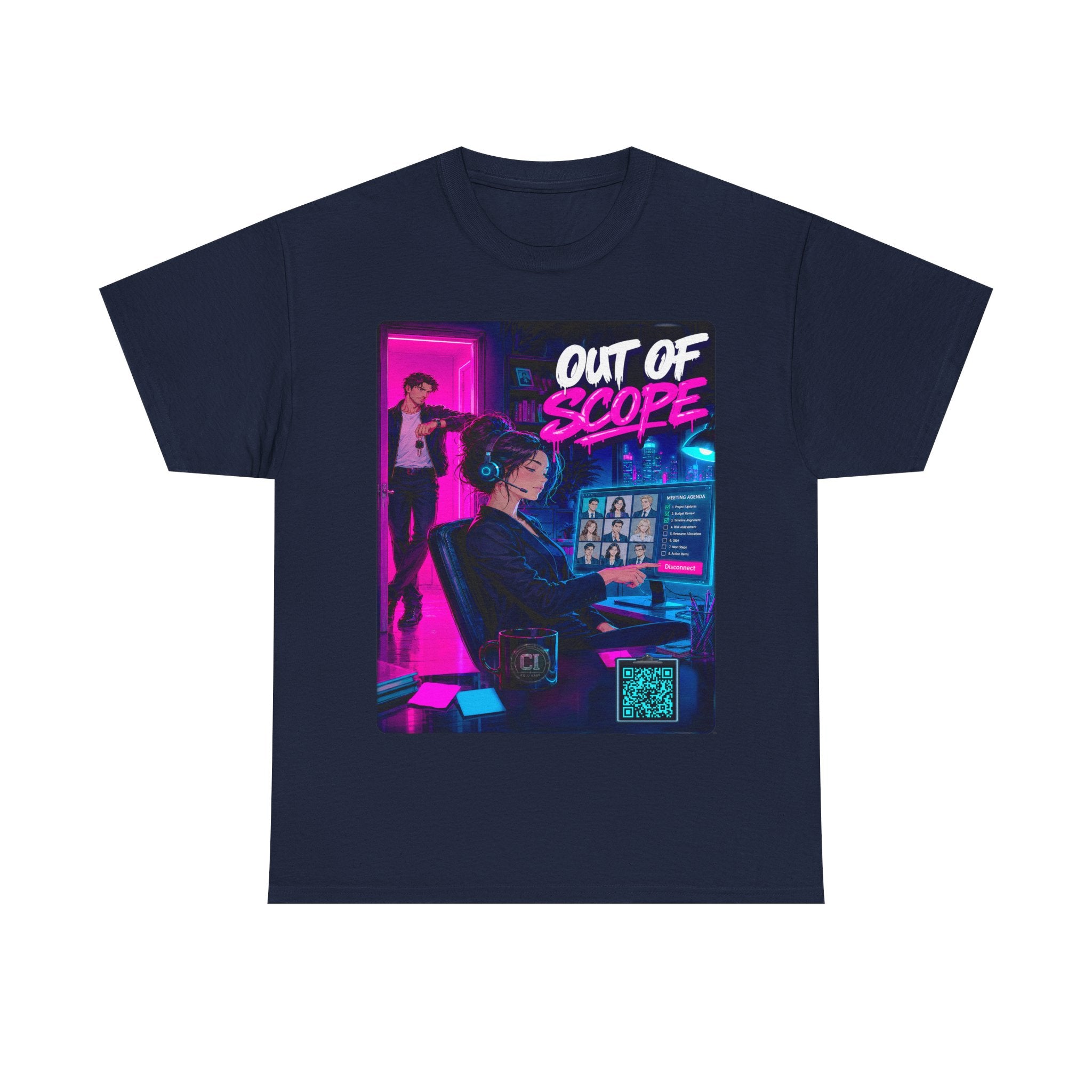 Out of Scope Graphic Tee — Corporate Satire Cyberpunk Shirt