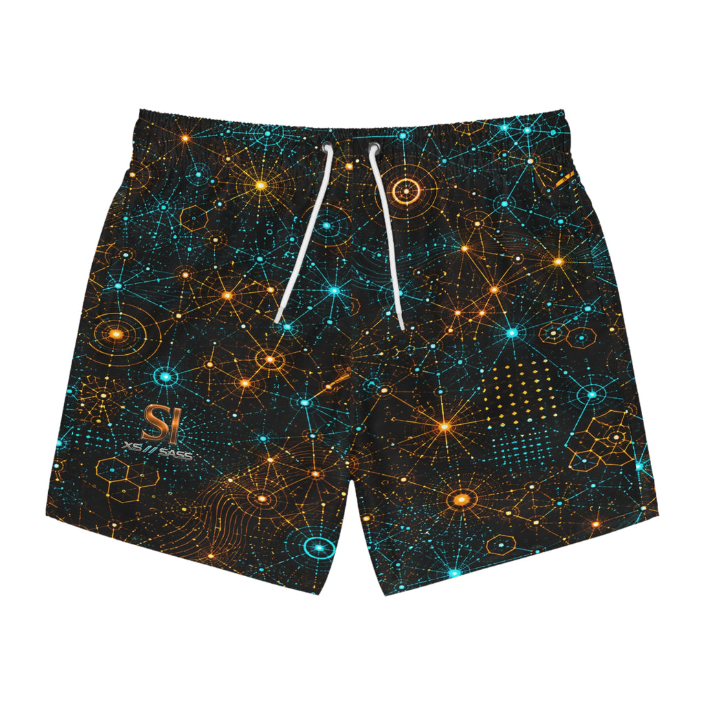 Signal Atlas – XS//SASS Premium Beachwear – (SI) Social Insights Division – QR Enabled Profile Swim Trunks
