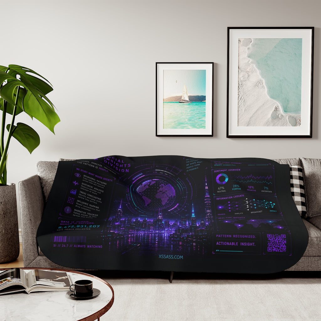 XS//SASS™ Social Insights Ambient Signal QR Profile Sherpa Blanket | Interactive Plush Throw