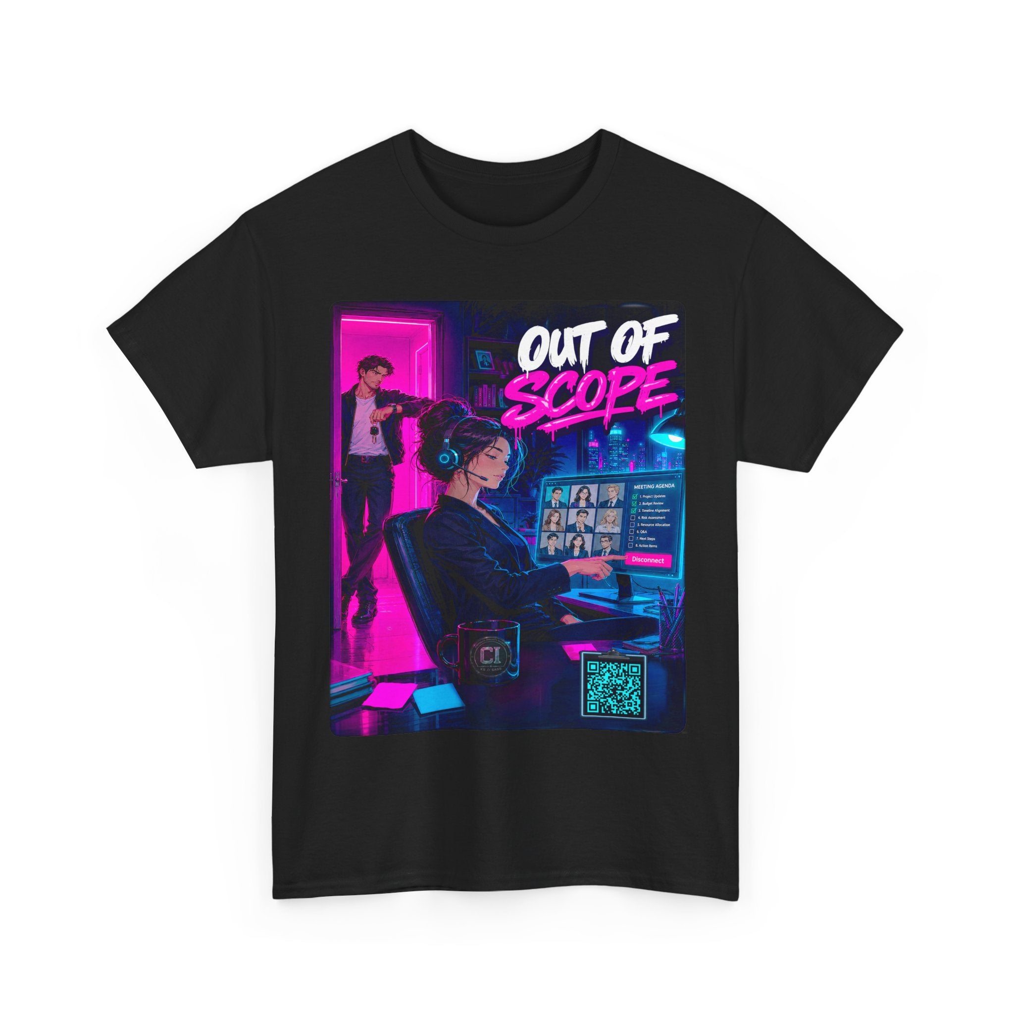 Out of Scope Graphic Tee — Corporate Satire Cyberpunk Shirt