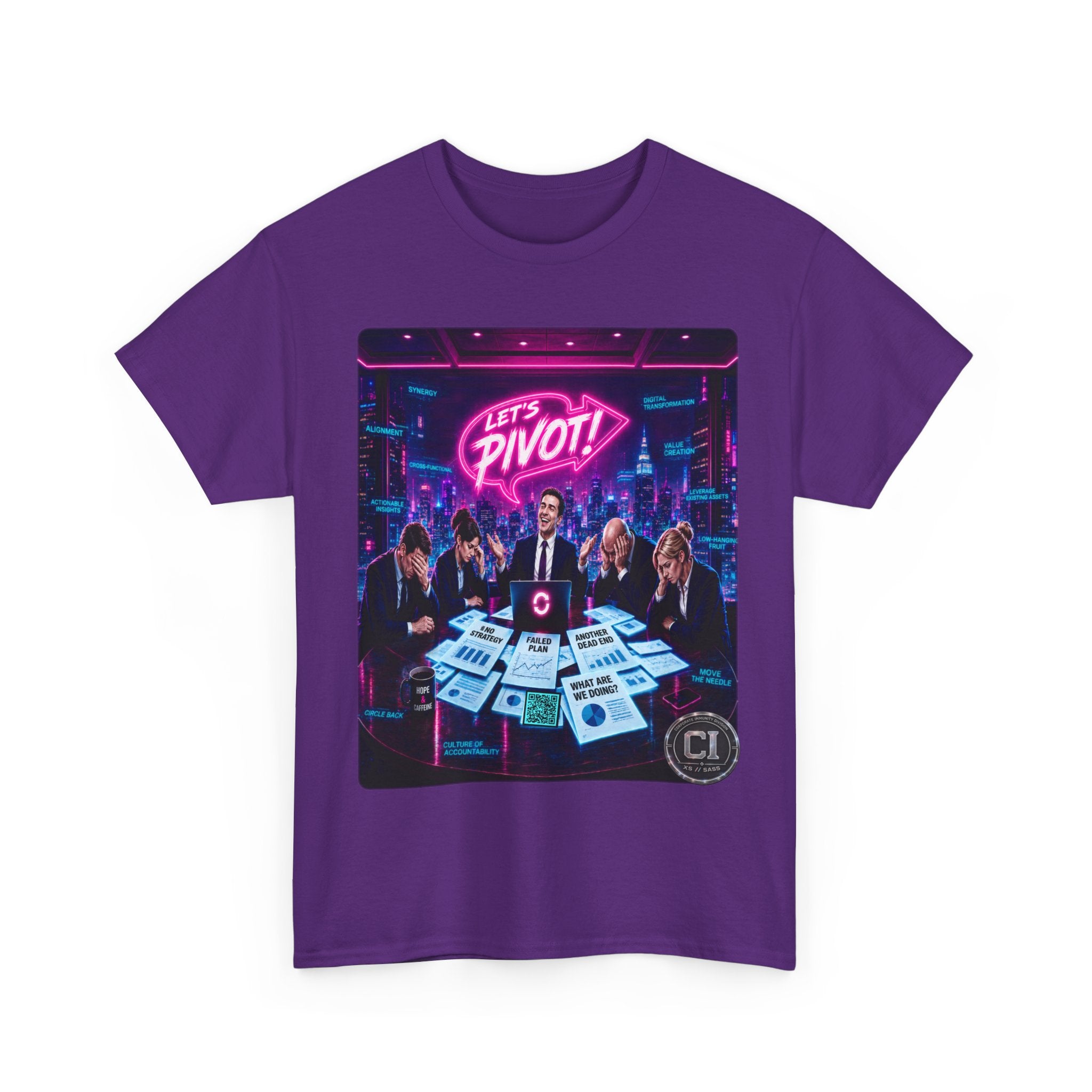 Let's Pivot Graphic Tee — Corporate Satire Cyberpunk Shirt