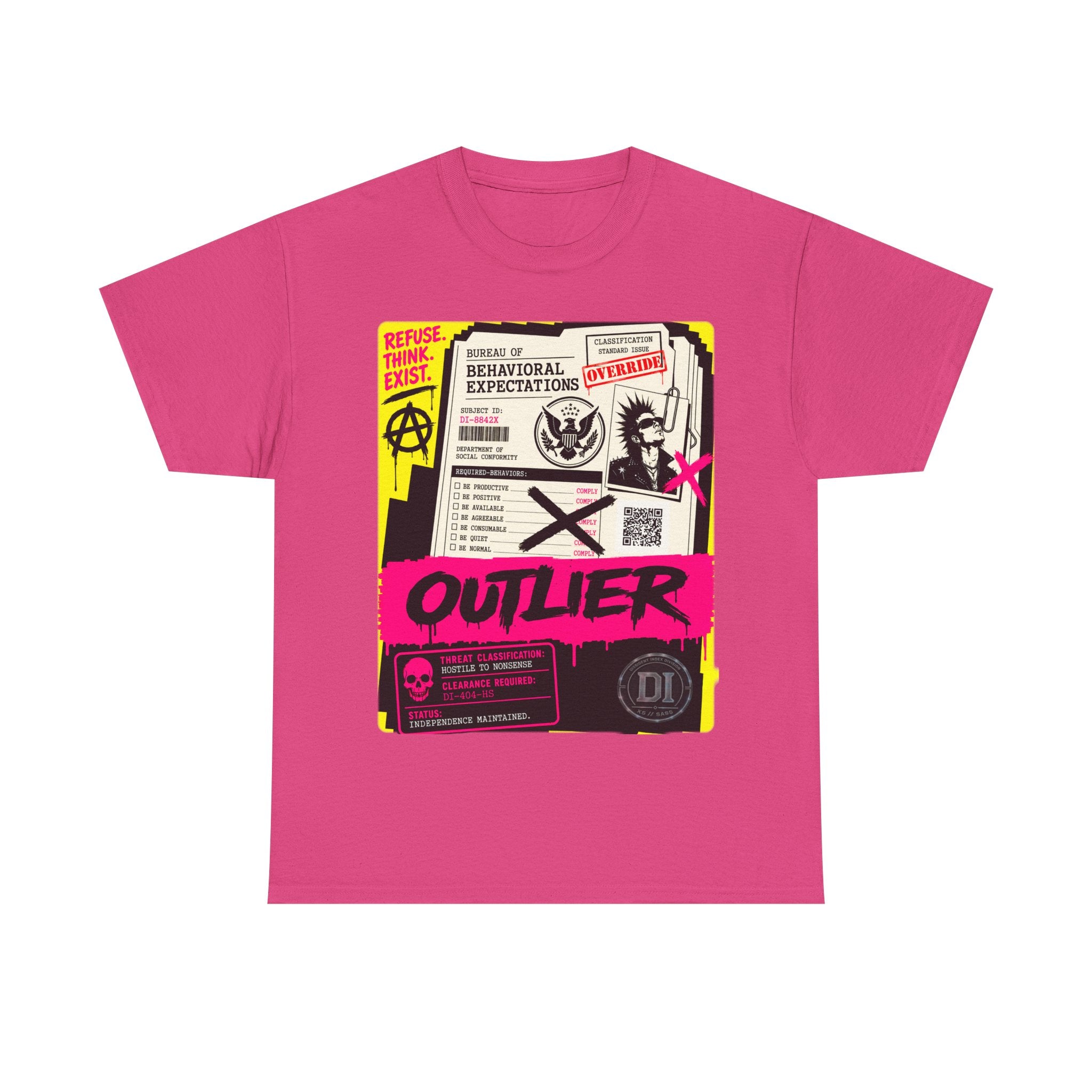 Outlier Graphic Tee — Neon Punk Anarchy Statement Shirt