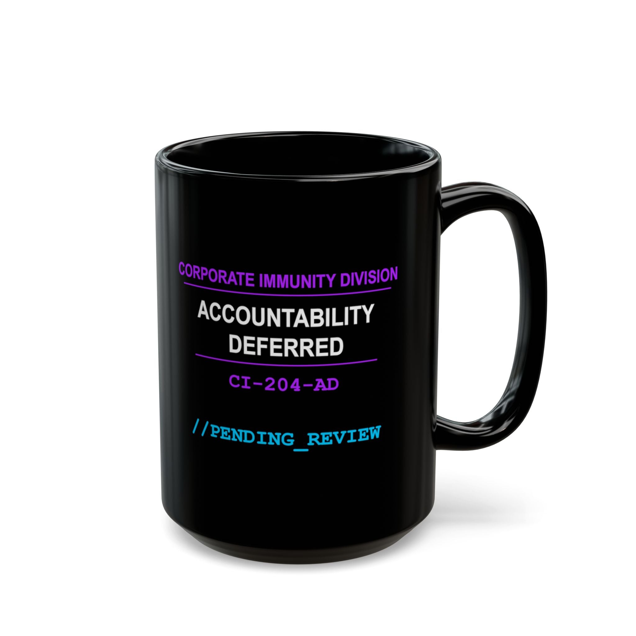 XS//SASS "Accountability Deferred" Mug | CI-204-AD | Scan for Corporate Dossier