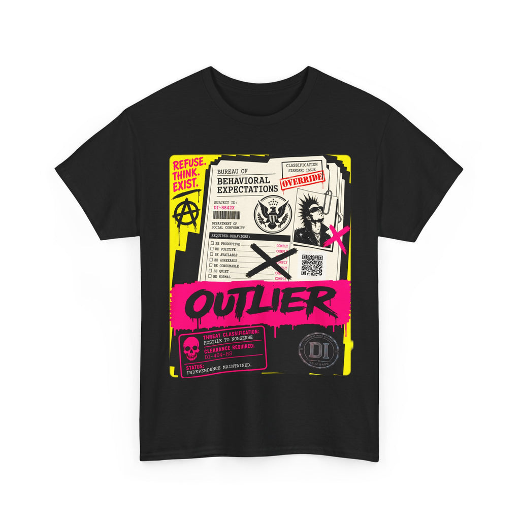 Outlier Graphic Tee — Neon Punk Anarchy Statement Shirt