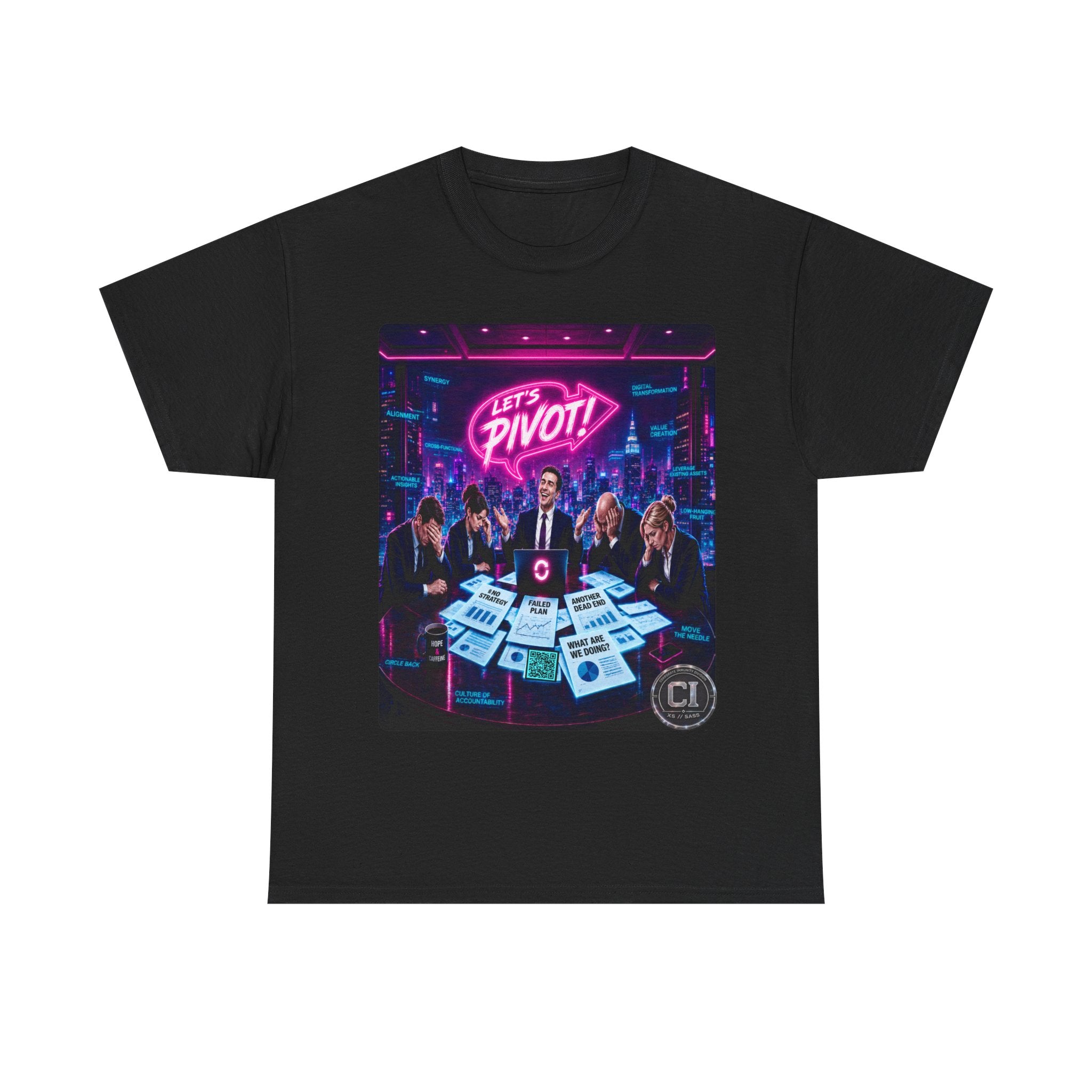 Let's Pivot Graphic Tee — Corporate Satire Cyberpunk Shirt