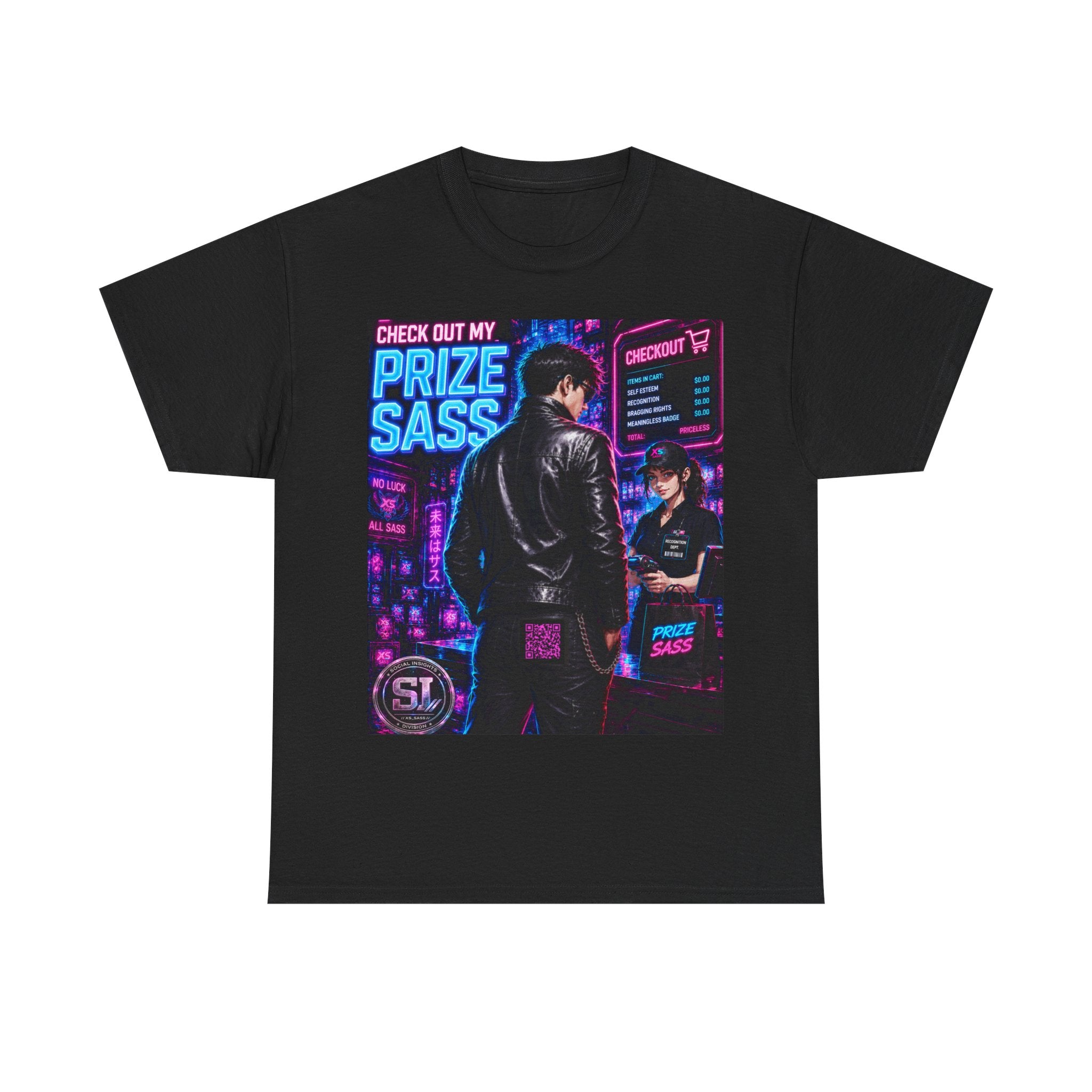 Prize Sass Graphic Tee — Retro Neon Streetwear T-Shirt ("Check Out My Prize Sass")