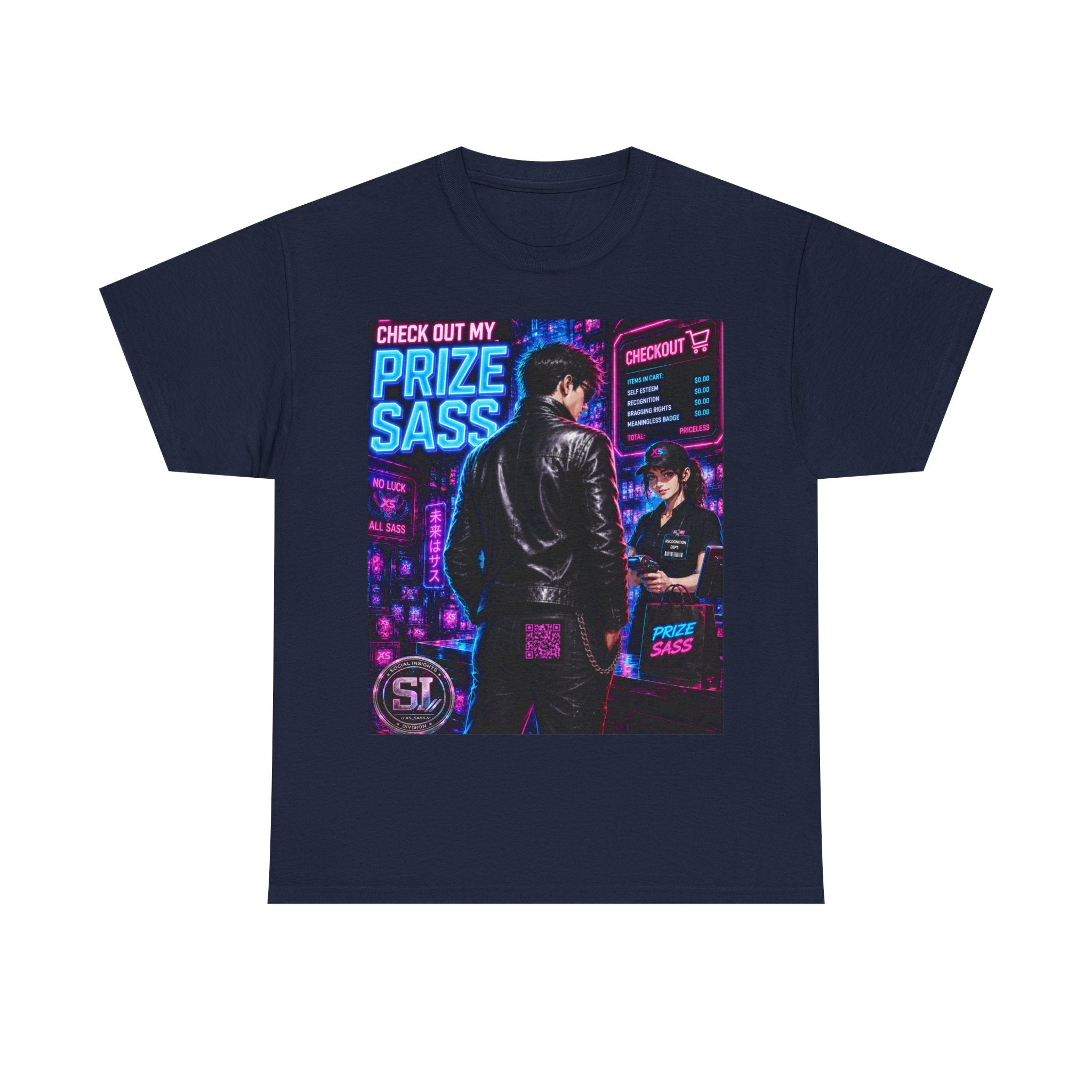 Prize Sass Graphic Tee — Retro Neon Streetwear T-Shirt ("Check Out My Prize Sass")