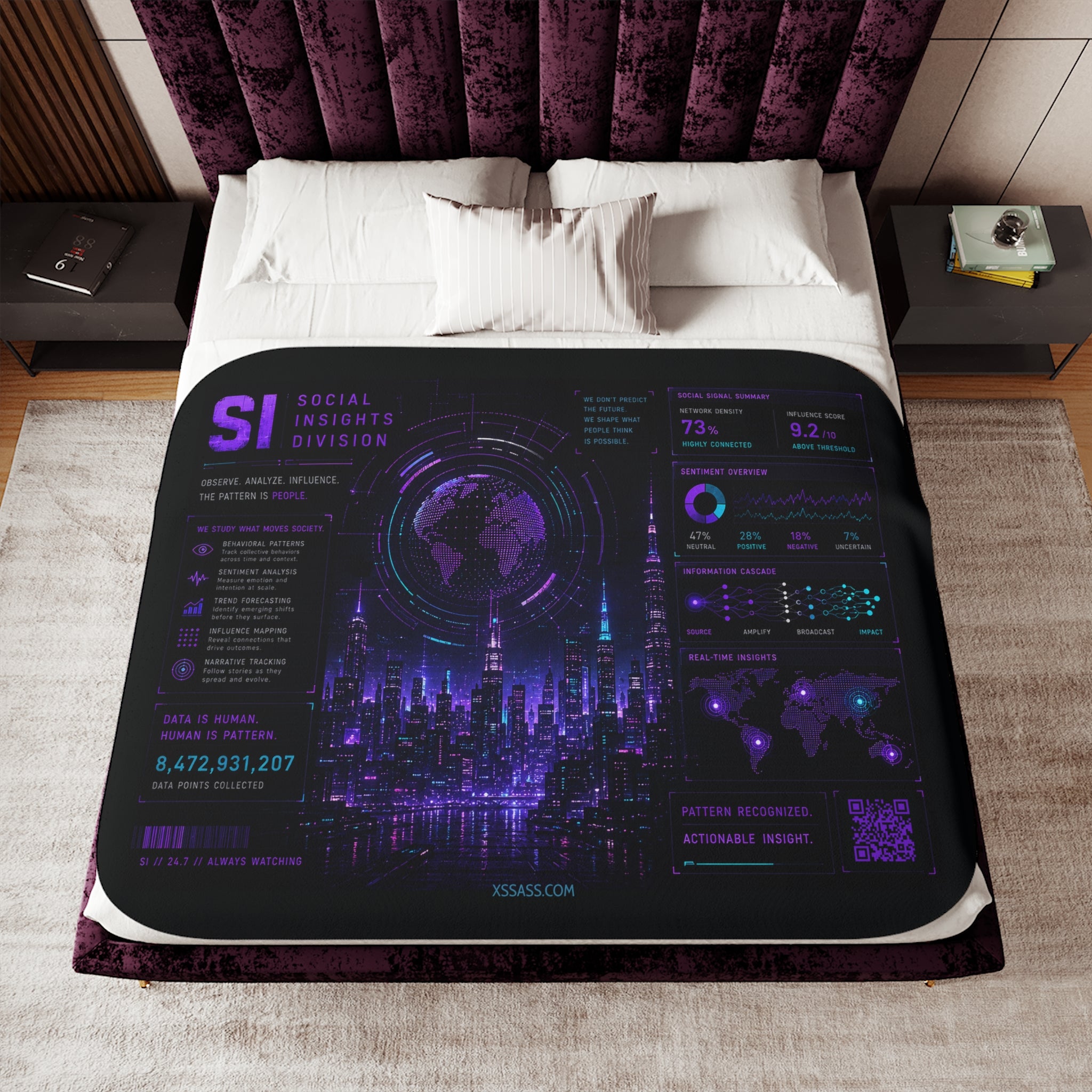 XS//SASS™ Social Insights Ambient Signal QR Profile Sherpa Blanket | Interactive Plush Throw