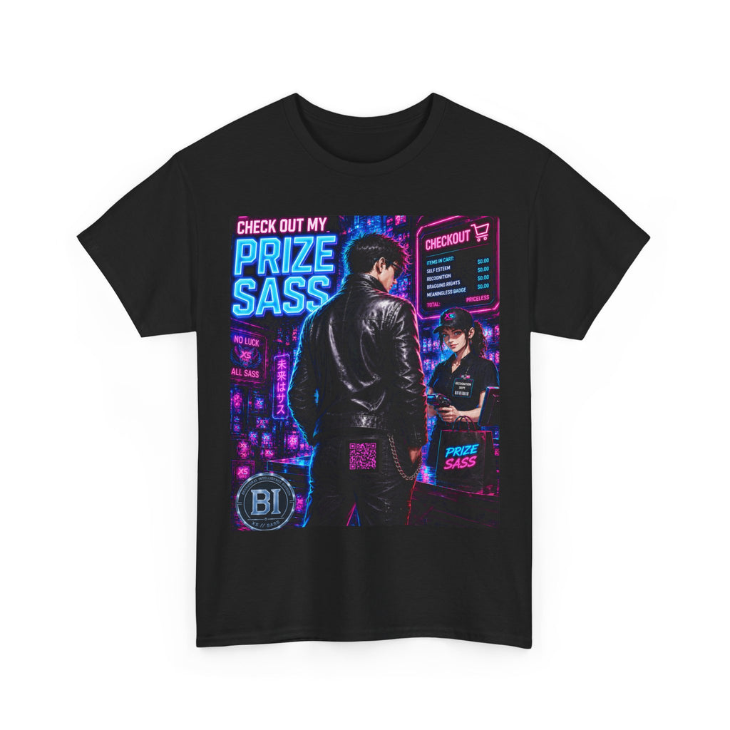 Prize Sass Graphic Tee — Retro Neon Streetwear T-Shirt ("Check Out My Prize Sass")