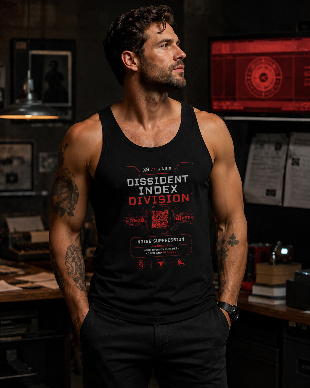 Dissident Index Division Tank Top — Cyberpunk Tech Graphic Muscle Tee