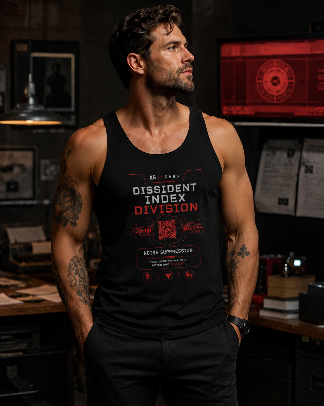 Dissident Index Division Tank Top — Cyberpunk Tech Graphic Muscle Tee