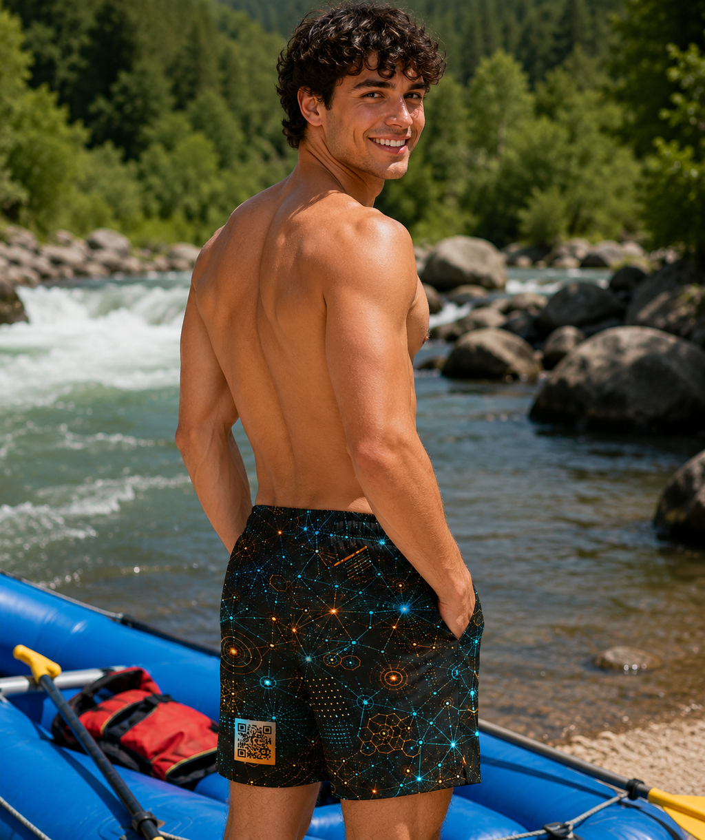 Signal Atlas – XS//SASS Premium Beachwear – (SI) Social Insights Division – QR Enabled Profile Swim Trunks
