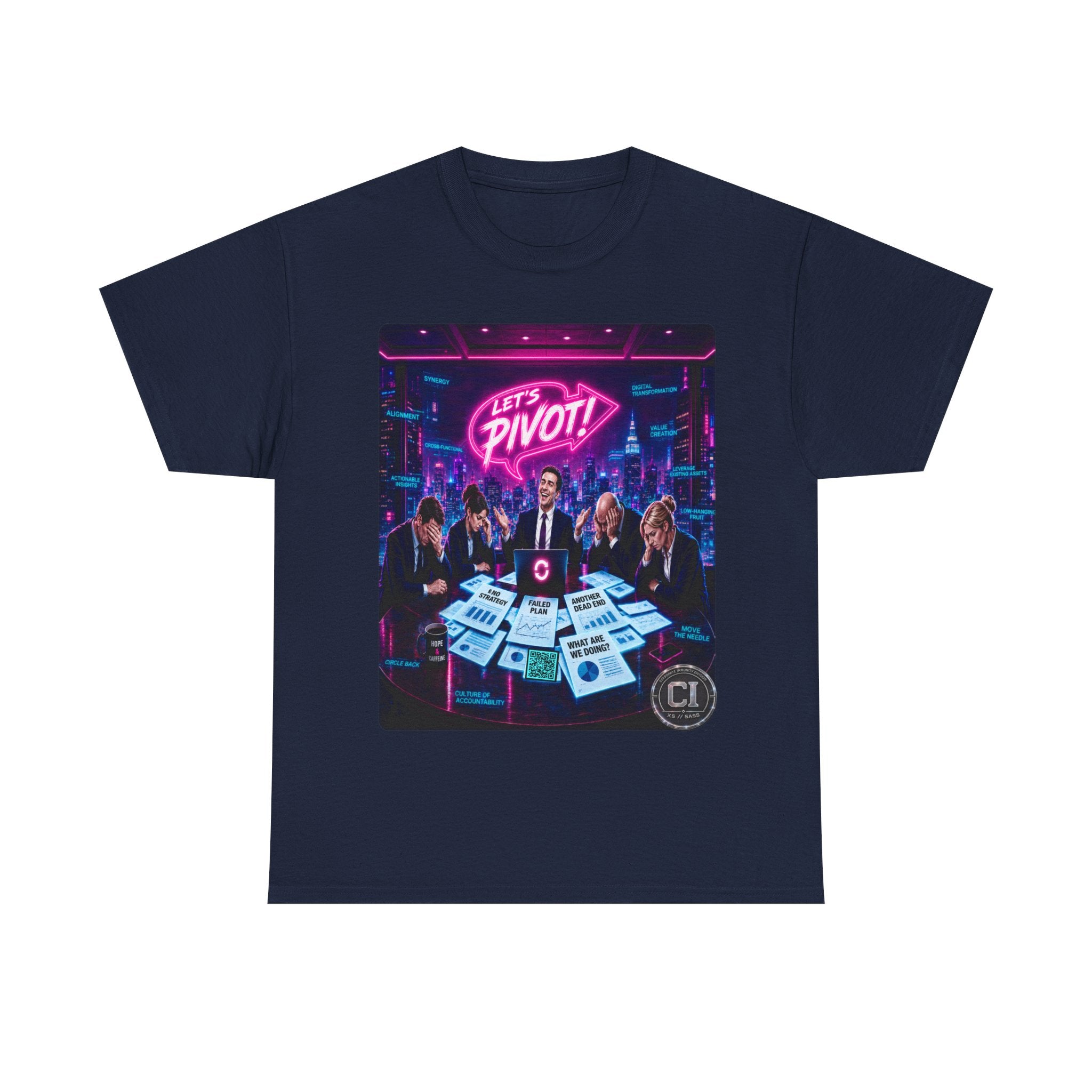 Let's Pivot Graphic Tee — Corporate Satire Cyberpunk Shirt