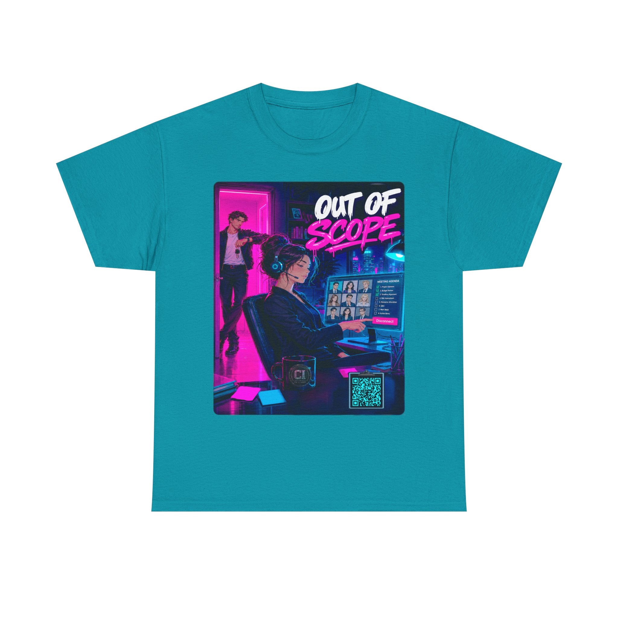Out of Scope Graphic Tee — Corporate Satire Cyberpunk Shirt