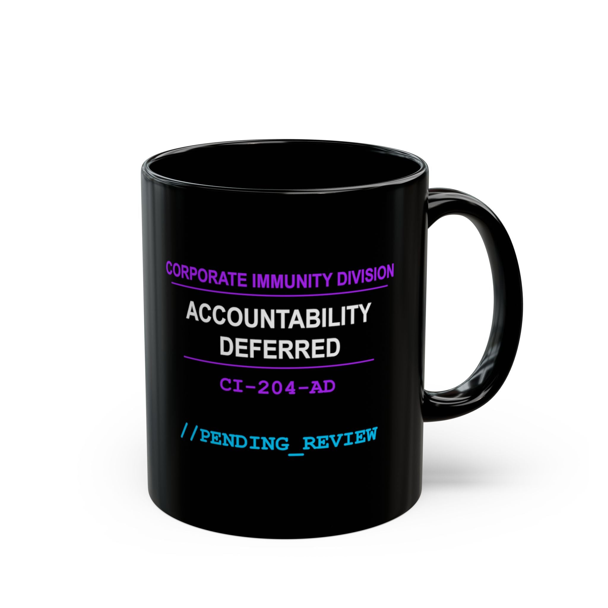 XS//SASS "Accountability Deferred" Mug | CI-204-AD | Scan for Corporate Dossier