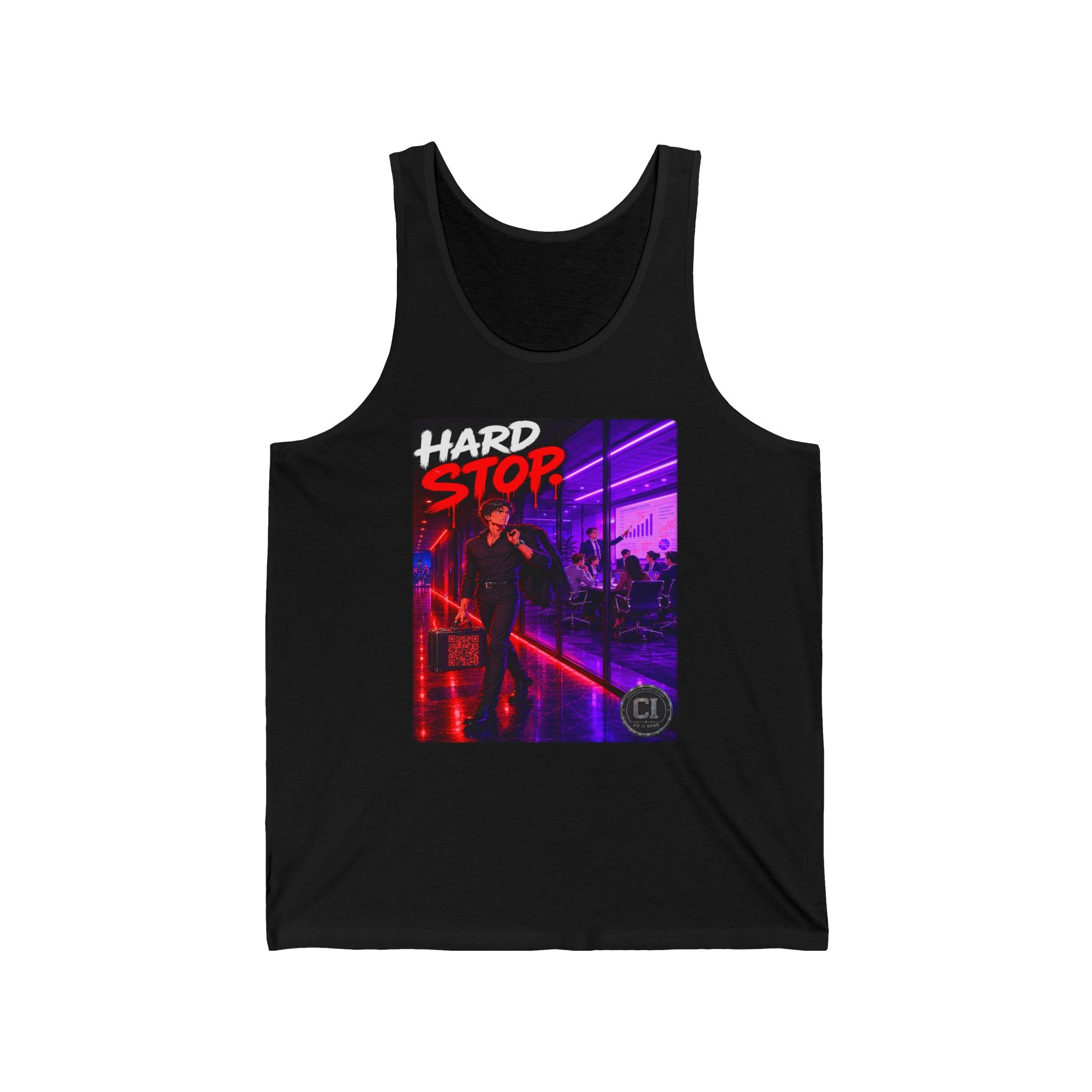 Hard Stop Graphic — Corporate Satire Cyberpunk Tank Top