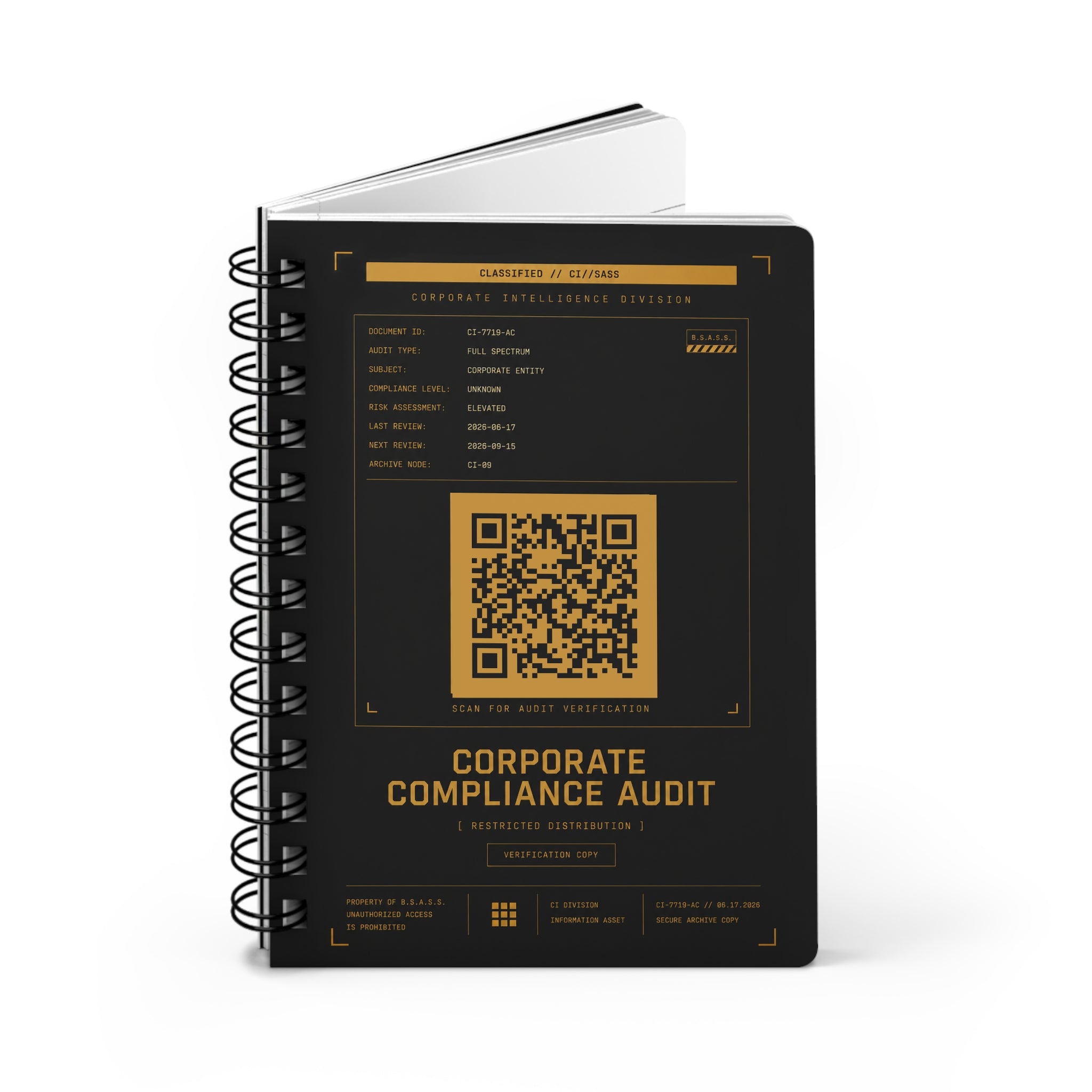 XS//SASS™ Corporate Compliance Audit Spiral Notebook with Interactive QR Profile