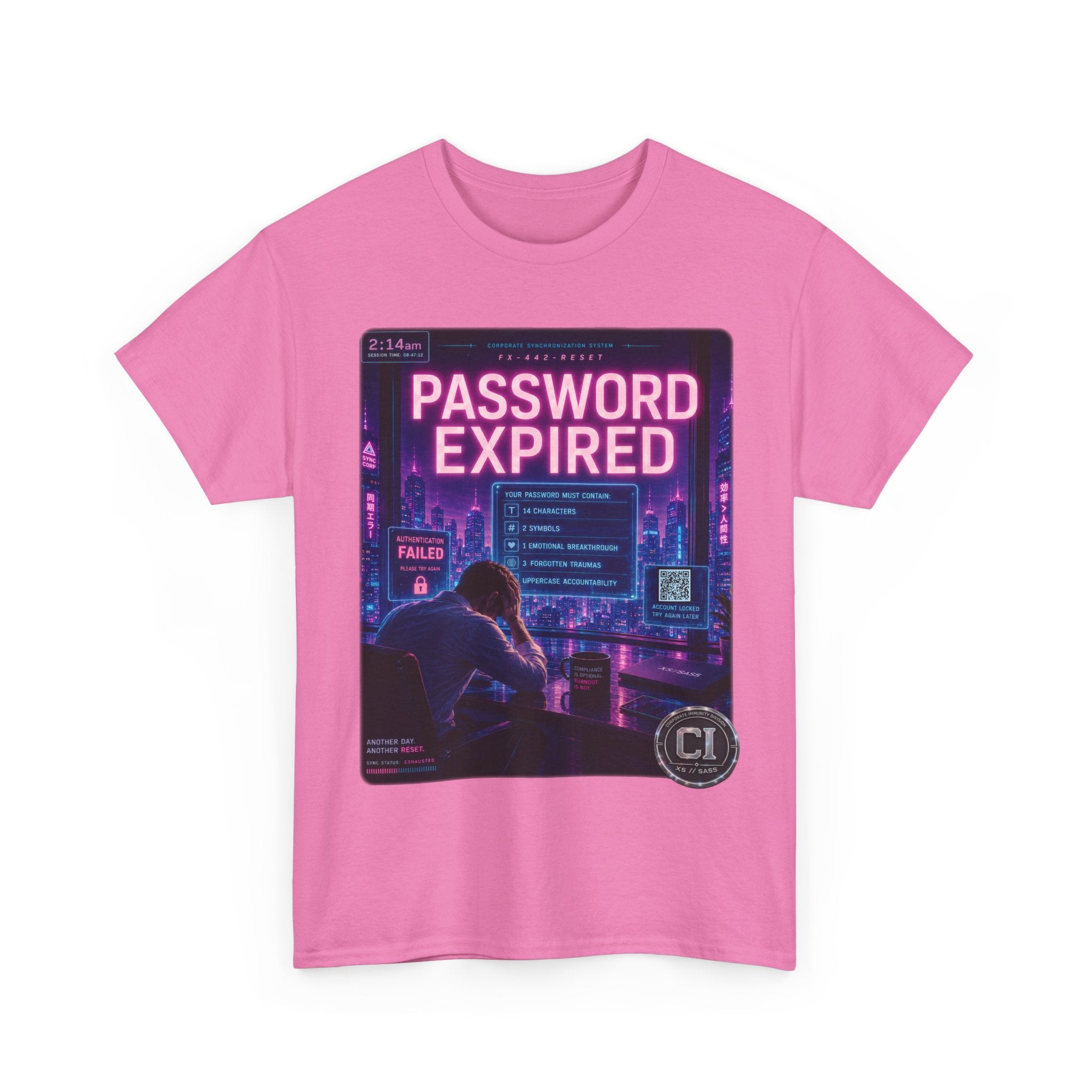 Password Expired Graphic Tee — Corporate Satire Cyberpunk Shirt