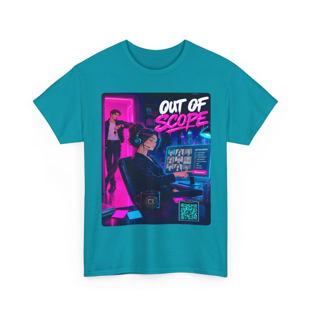 Out of Scope Graphic Tee — Corporate Satire Cyberpunk Shirt