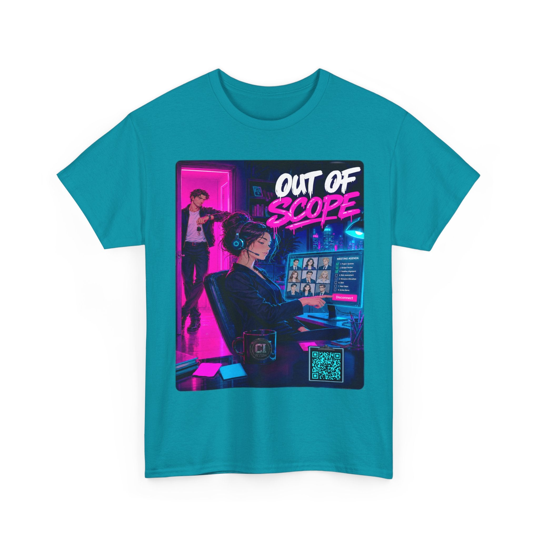 Out of Scope Graphic Tee — Corporate Satire Cyberpunk Shirt