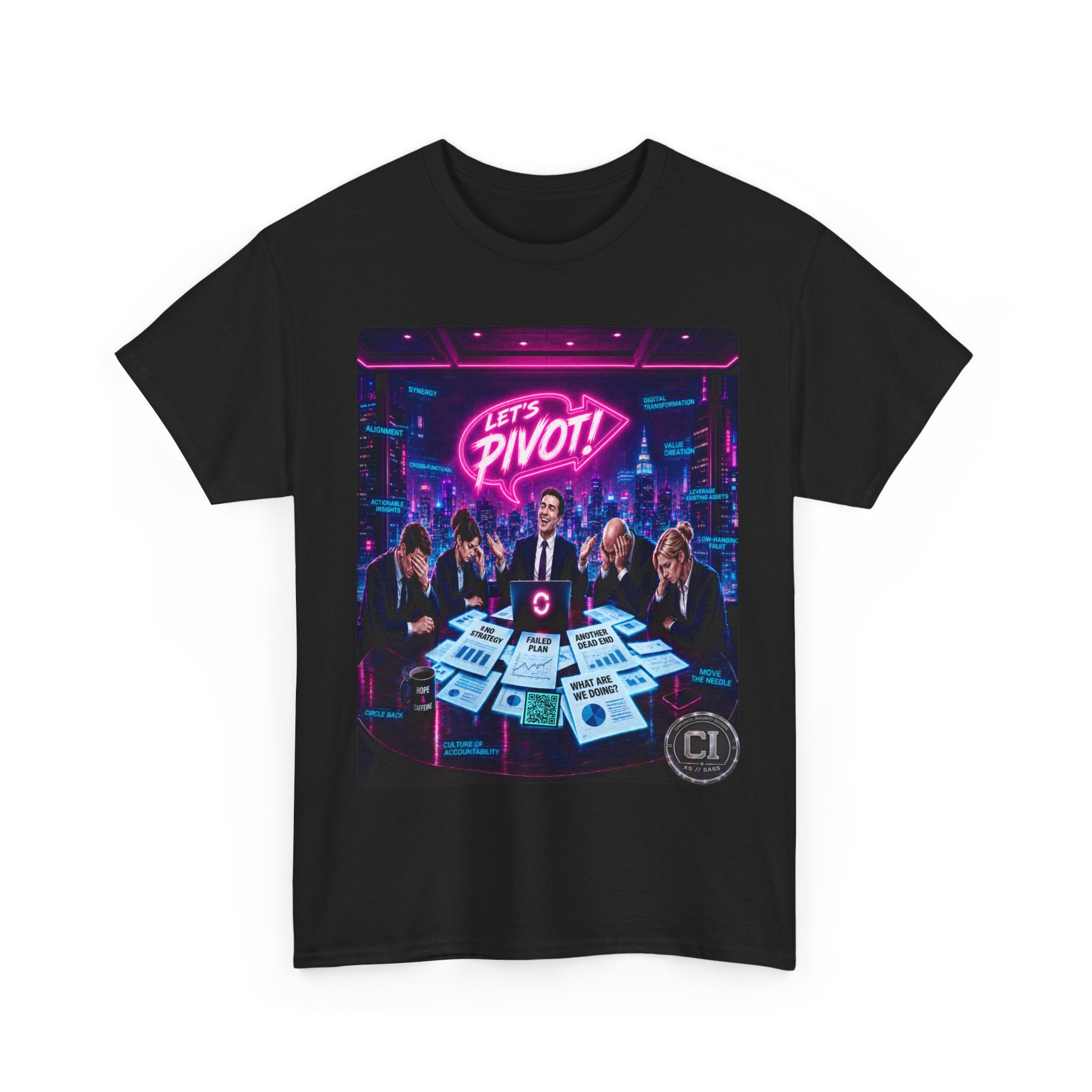 Let's Pivot Graphic Tee — Corporate Satire Cyberpunk Shirt
