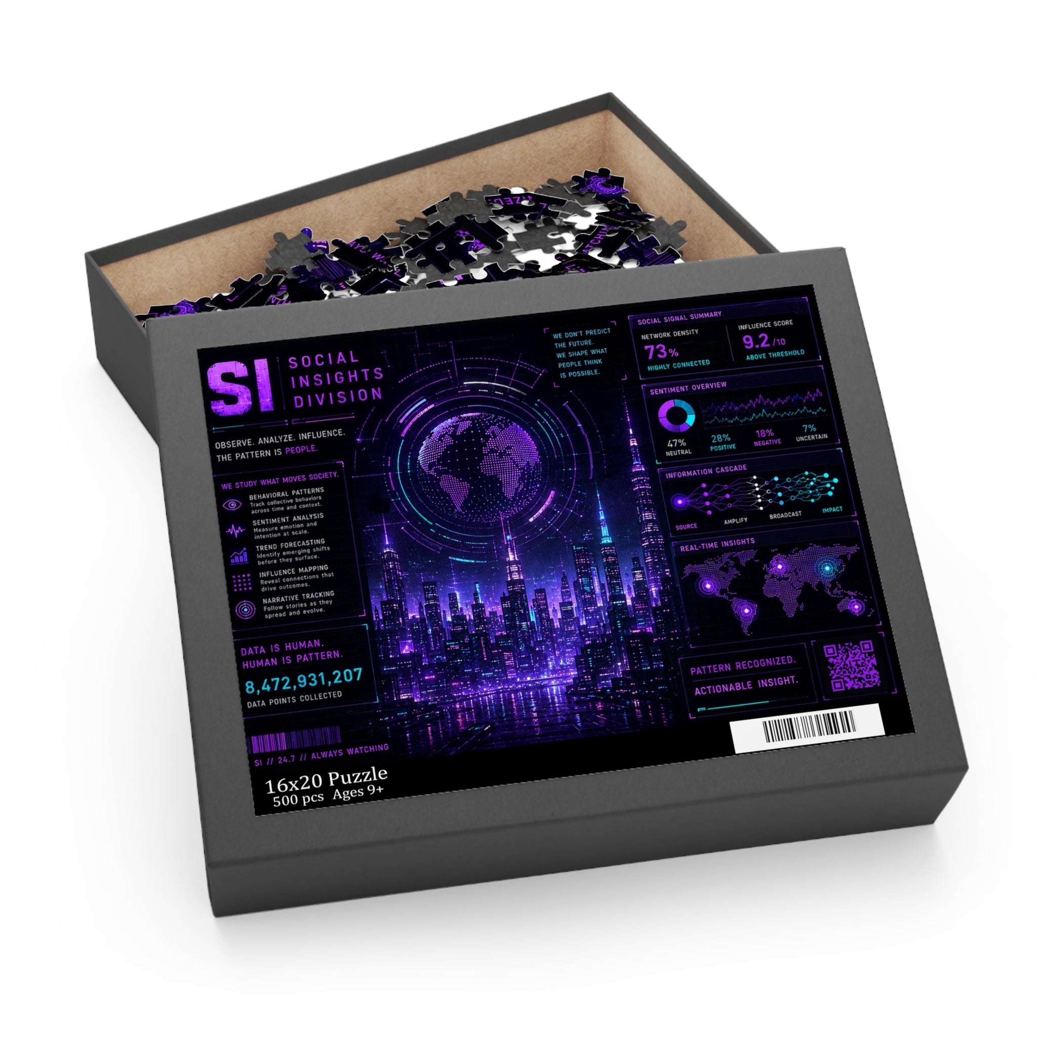 XS//SASS Social Insights Division Jigsaw Puzzle | Neon Intelligence Briefing | Scan Your Subject Profile
