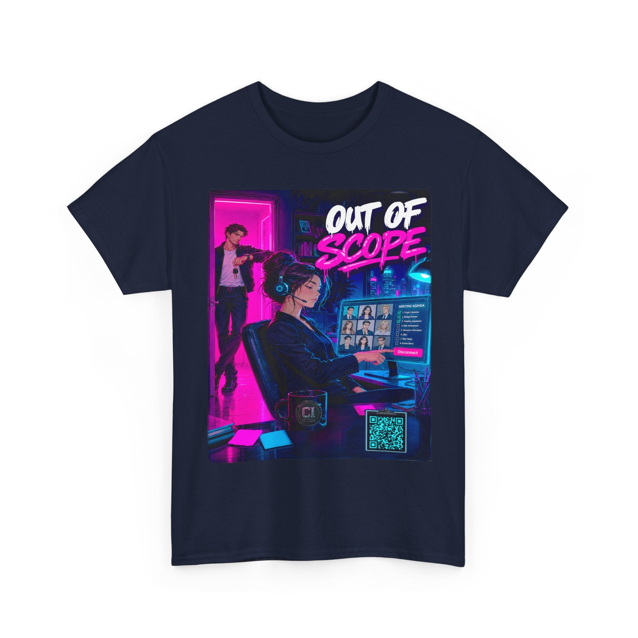 Out of Scope Graphic Tee — Corporate Satire Cyberpunk Shirt