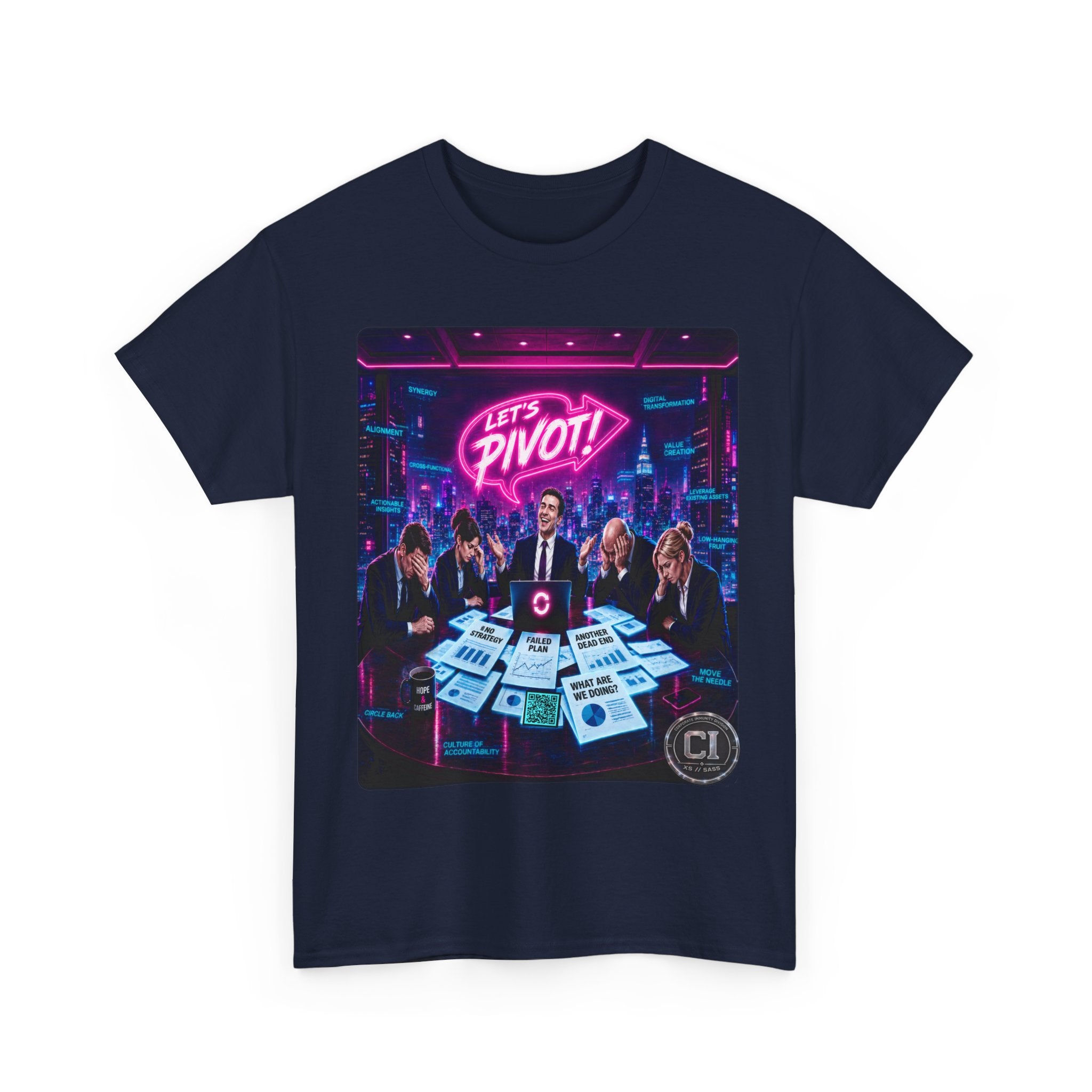 Let's Pivot Graphic Tee — Corporate Satire Cyberpunk Shirt
