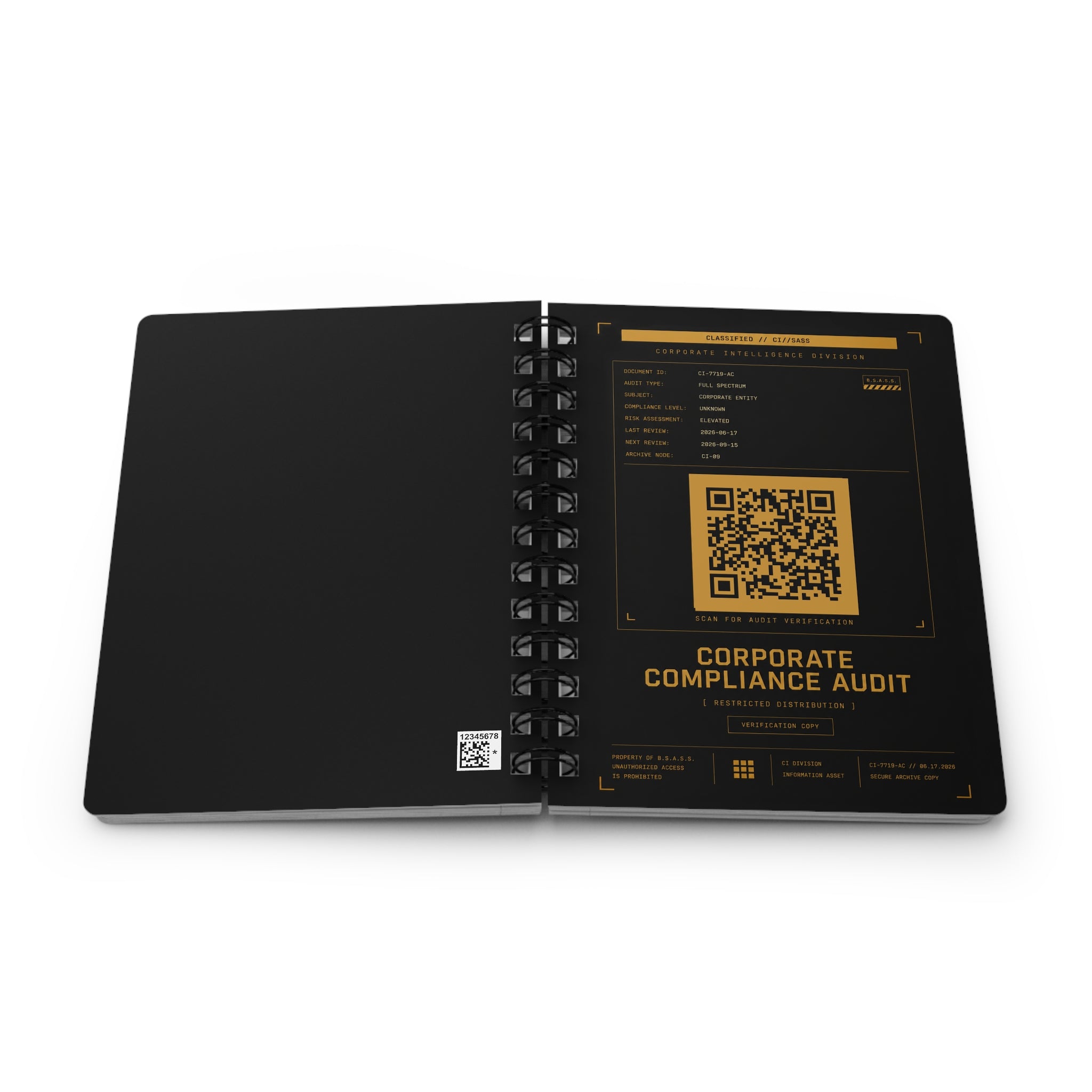 XS//SASS™ Corporate Compliance Audit Spiral Notebook with Interactive QR Profile