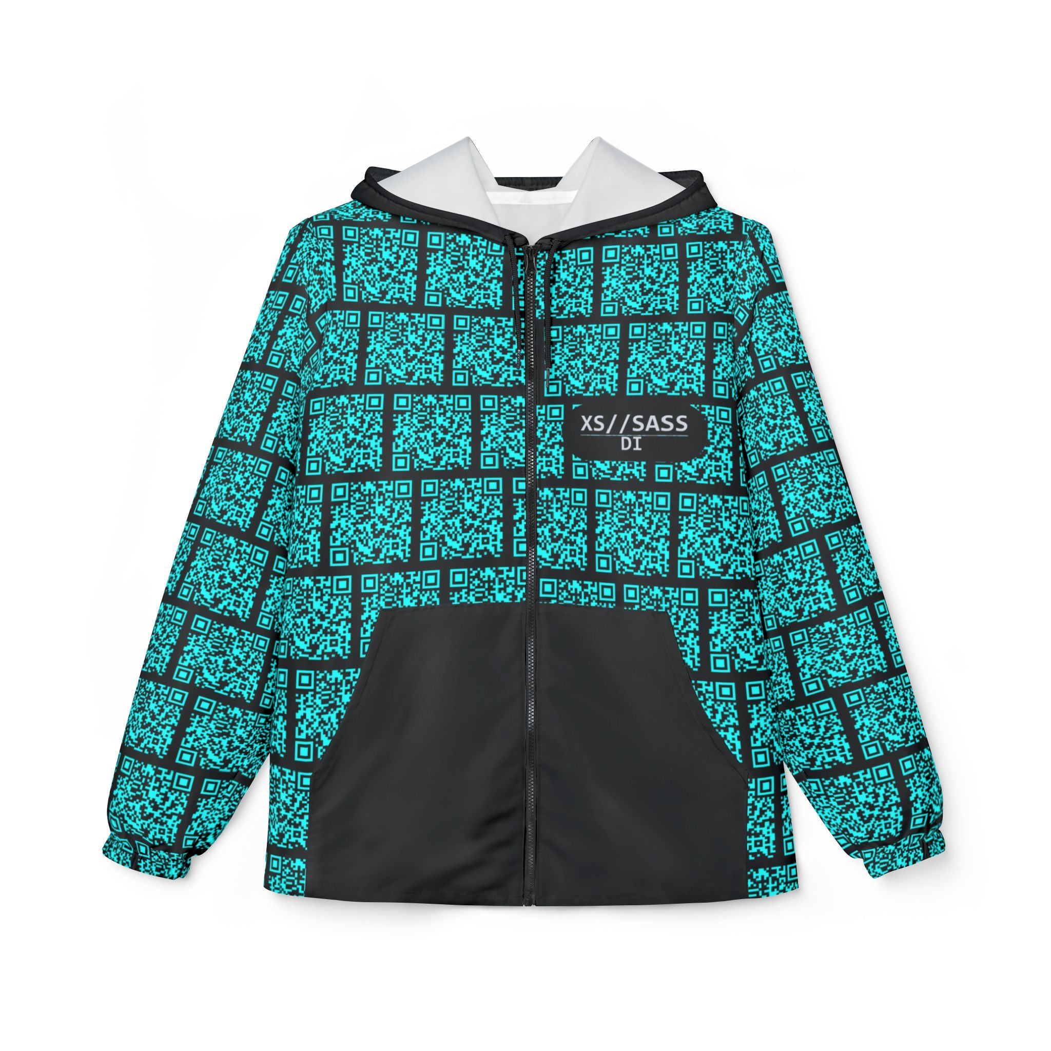 XS//SASS DI QR Grid Windbreaker – Your Dossier Is Waiting | Scannable Unisex Techwear Jacket