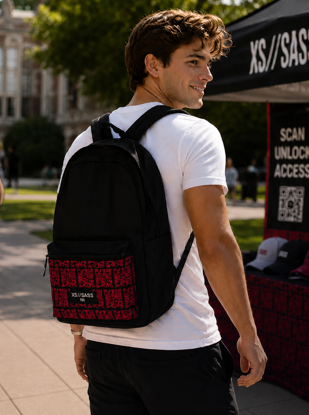 XS//SASS™ Cyber Grid Backpack with Interactive QR Profile | Everyday Laptop Bag | Dissident Index Division